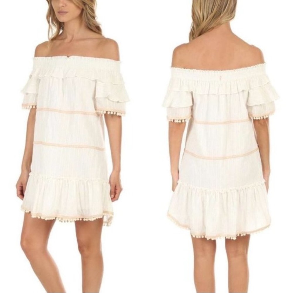 Misa Los Angeles Laleh Off The Shoulder Pom Pom Mini Dress Size XS In Ivory